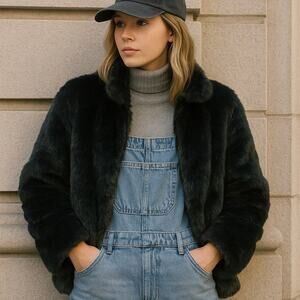Michael Kors Midnight Blue Boho Chic Mob Wife Faux Fur Zip Up Jacket Medium